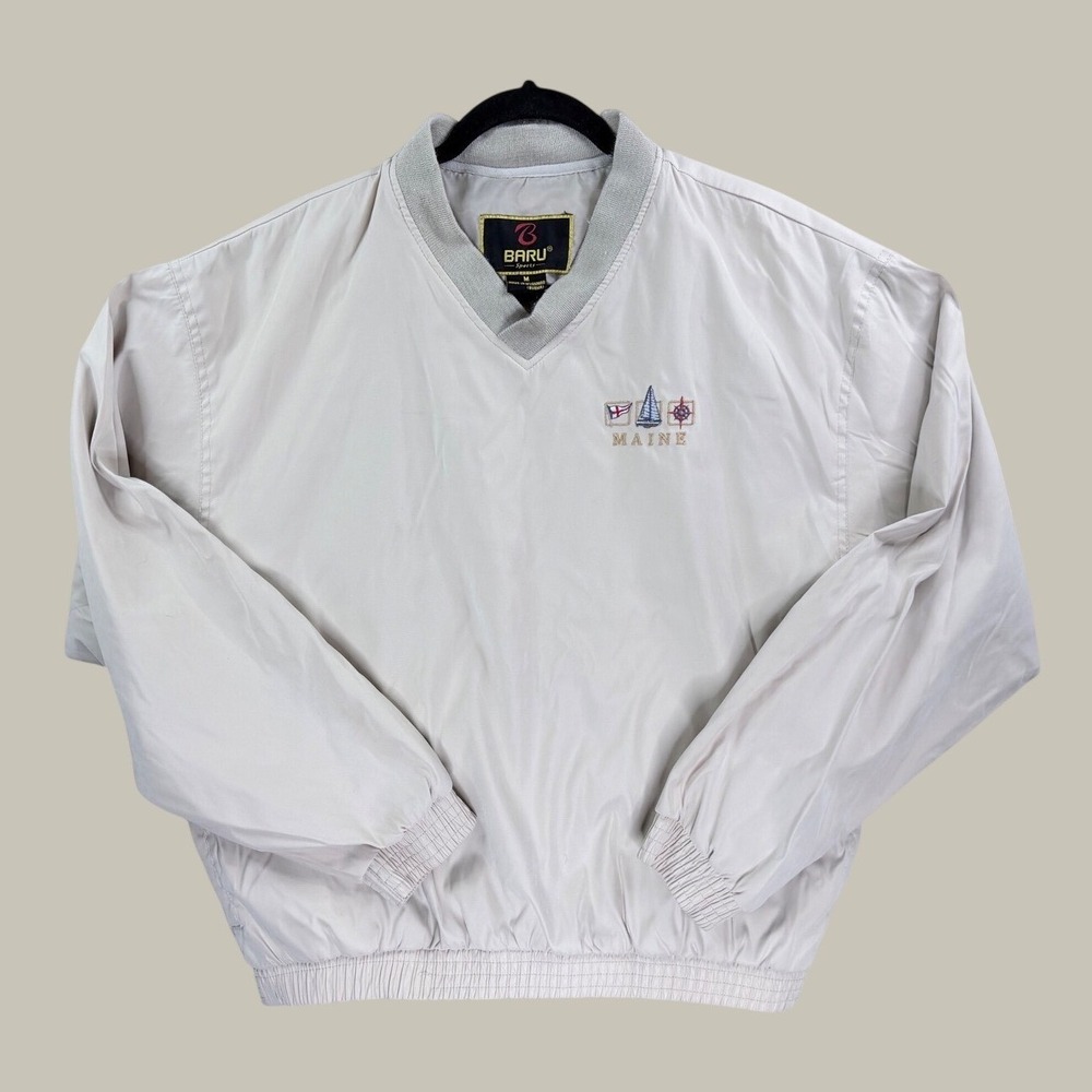 Baru Sports Windbreaker Pullover Mens Medium Tan Maine Nautical Golf